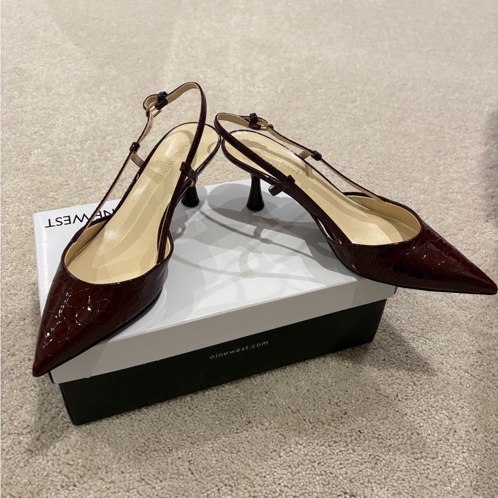 Nine West Dark Red Croc-Embossed Heels